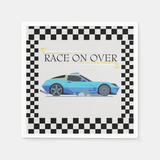 レースカーベビーシャワーテーマ スタンダードカクテルナプキン (正面)