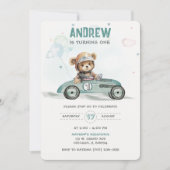 レースカーベビーベア1st誕生日 招待状 (正面)