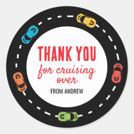 レースカーボーイズ誕生日サンキュー ラウンドシール