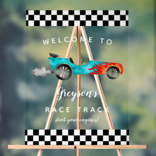 レースカーボーイ誕生日パーティーサイン アクリルサイン