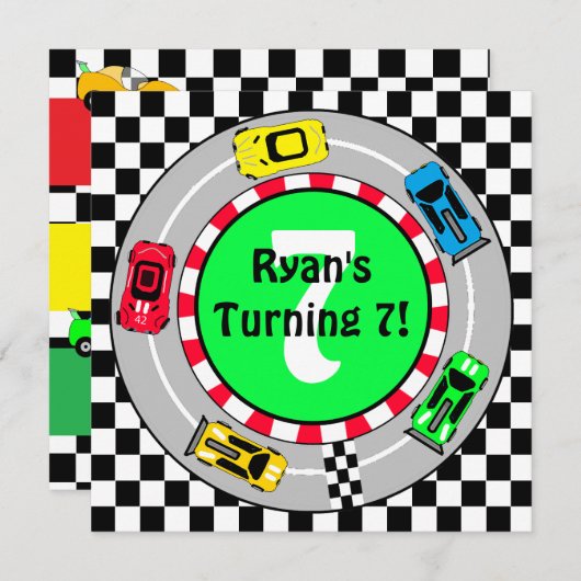 レースカーボーイ誕生日招待状 招待状 (正面/裏面)