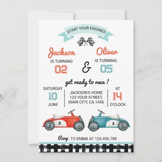 レースカーボーイ誕生日招待状 招待状 (正面)