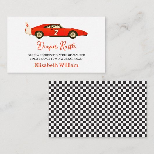 レースカーボーイ赤ちゃんシャワー | リトルレーサーパーティー エンクロージャーカード (正面/裏面)