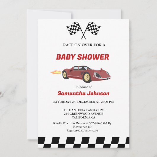 レースカーボーイ赤ちゃんシャワー 招待状 (正面)