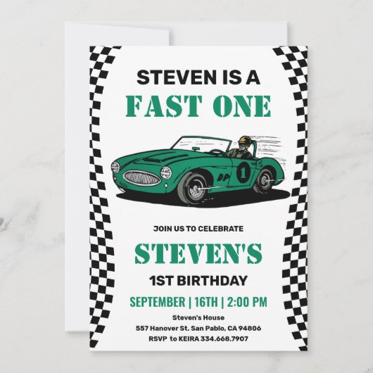 レースカーボーイ1歳の誕生日 招待状 (正面)