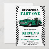 レースカーボーイ1歳の誕生日 招待状 (正面/裏面)