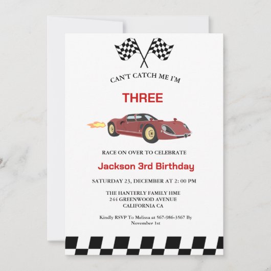 レースカーボーイ3rd誕生日パーティー 招待状 (正面)
