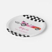 レースカーモダンガールバースデーパーティー ペーパープレート (アングル)