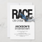 レースカーモダンボーイ誕生日パーティーでレース 招待状 (正面)