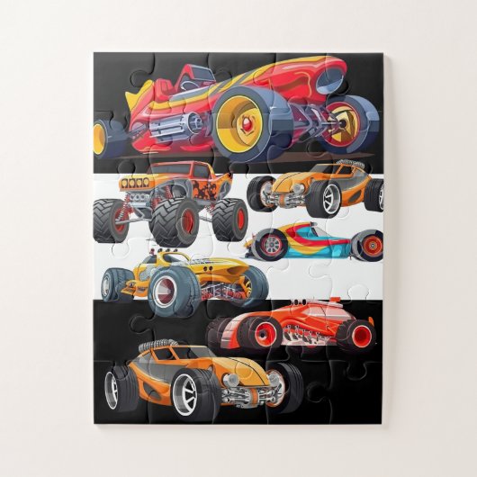 レースカーモンスタートラックカーレースデザイン ジグソーパズル (縦)