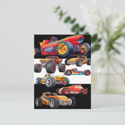 レースカーモンスタートラックカーレースデザイン ポストカード (スタンド正面)