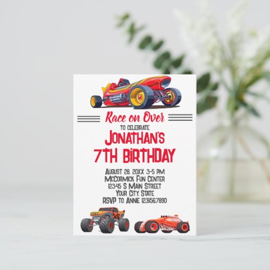 レースカーモンスタートラックカーレース誕生日 ポストカード (スタンド正面)