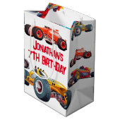 レースカーモンスタートラックカーレース誕生日 ミディアムペーパーバッグ (裏面アングル)