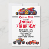 レースカーモンスタートラックカーレース誕生日 招待状 (正面)