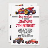 レースカーモンスタートラックカーレース誕生日 招待状 (正面/裏面)