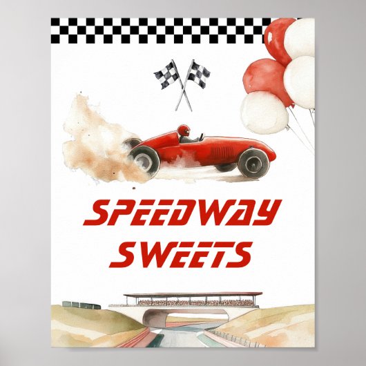 レースカーレッドスピードウェイスイーツバースデーパーティー ポスター (正面)