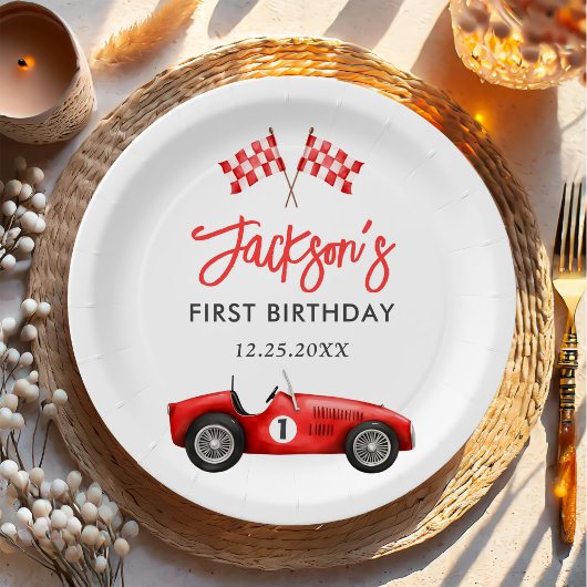 レースカーレッドレーシングボーイ1st誕生日 ペーパープレート