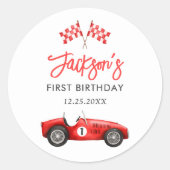 レースカーレッドレーシングボーイ1st誕生日 ラウンドシール (正面)
