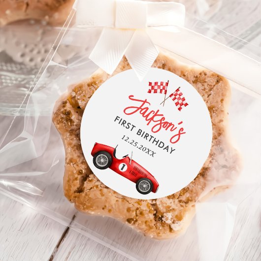 レースカーレッドレーシングボーイ1st誕生日 ラウンドシール