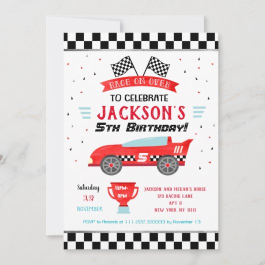 レースカーレーサーバースデーパーティ招待状 招待状 (正面)