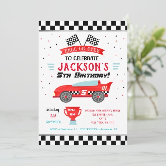 レースカーレーサーバースデーパーティ招待状 招待状 (スタンド正面)