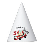 レースカーレーシングキッドの誕生日テーマ パーティーハット (正面)
