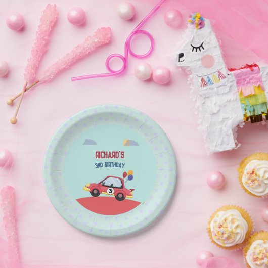 レースカーレーシングキッドの誕生日テーマ ペーパープレート (パーティー)
