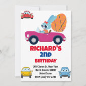 レースカーレーシングキッドの誕生日テーマ 招待状 (正面)