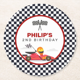 レースカーレーシングツーファーストボーイバースデーパーティー ラウンドペーパーコースター