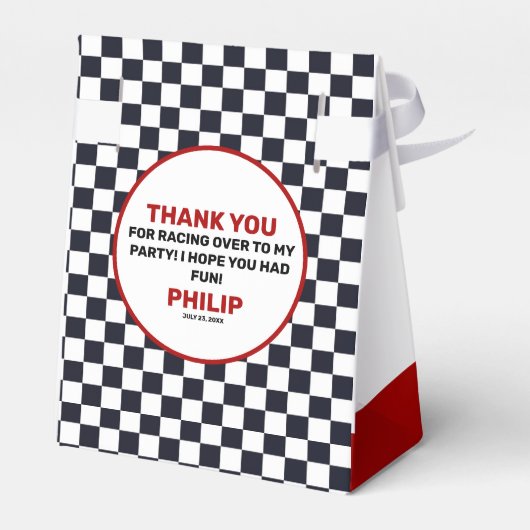レースカーレーシングボーイバースデーパーティー市松模様に フェイバーボックス (裏面サイド)