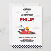 レースカーレーシングボーイバースデーパーティー 招待状 (正面)