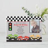 レースカーレースカーブリッチデイボーイズ誕生日招待状 招待状 (スタンド正面)