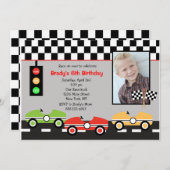 レースカーレースカーブリッチデイボーイズ誕生日招待状 招待状 (正面/裏面)