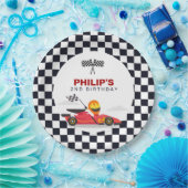 レースカーレース誕生日パーティ市松模様にー ペーパープレート (パーティー)