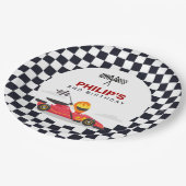 レースカーレース誕生日パーティ市松模様にー ペーパープレート (アングル)