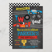 レースカーレース2速2番目の誕生日招待状 招待状 (正面/裏面)