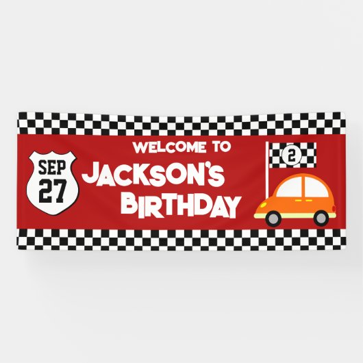 レースカー子供の誕生日パーティー 横断幕 (横)