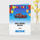 レースカー少年の誕生日 カード (黄色い花)