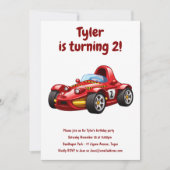 レースカー少年キッズ2nd誕生日パーティー 招待状 (正面)