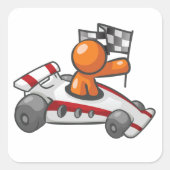 レースカー市松模様にフラッグステッカー スクエアシール (正面)