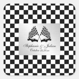 レースカー市松模様に国旗 スクエアシール