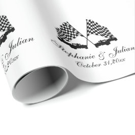 レースカー市松模様に国旗 ラッピングペーパー