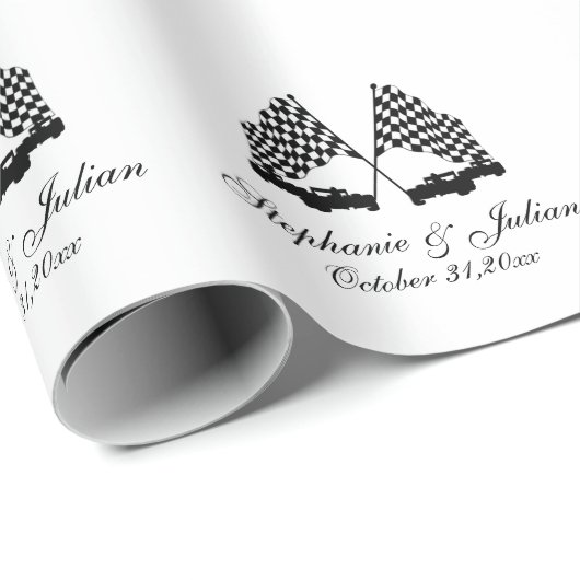 レースカー市松模様に国旗 ラッピングペーパー (ロールコーナー)