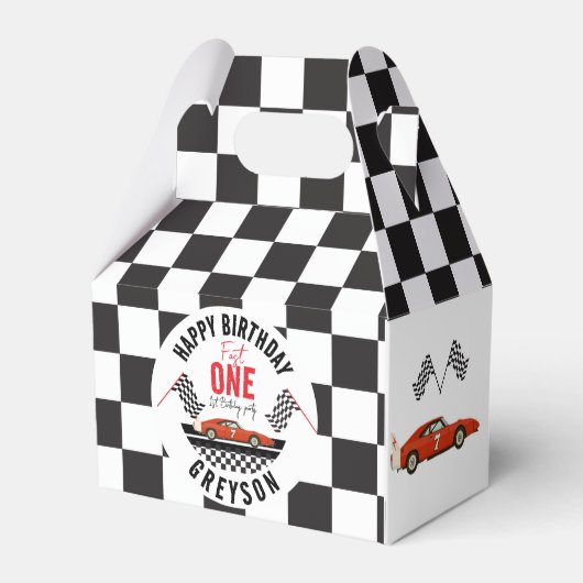 レースカー愛用ボックス – Fast One 1 Birthdayパーティー フェイバーボックス (裏面サイド)