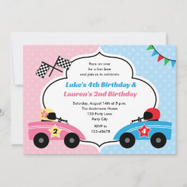 レースカー招待状 – ツインズ誕生日ボーイガール 招待状
