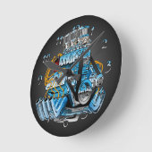 レースカー改造ドラグスターエンジン漫画 ラウンド壁時計 (傾斜)