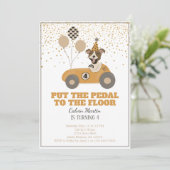 レースカー犬ボーイズ4歳の誕生日パーティー 招待状 (スタンド正面)
