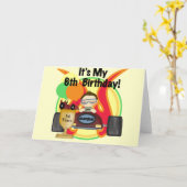 レースカー第6誕生日Tシャツとギフト カード (黄色い花)