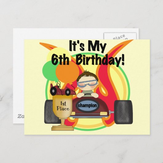 レースカー第6誕生日Tシャツとギフト ポストカード (正面/裏面)