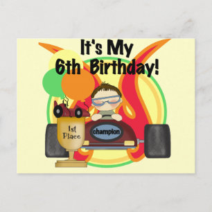 レースカー第6誕生日Tシャツとギフト ポストカード